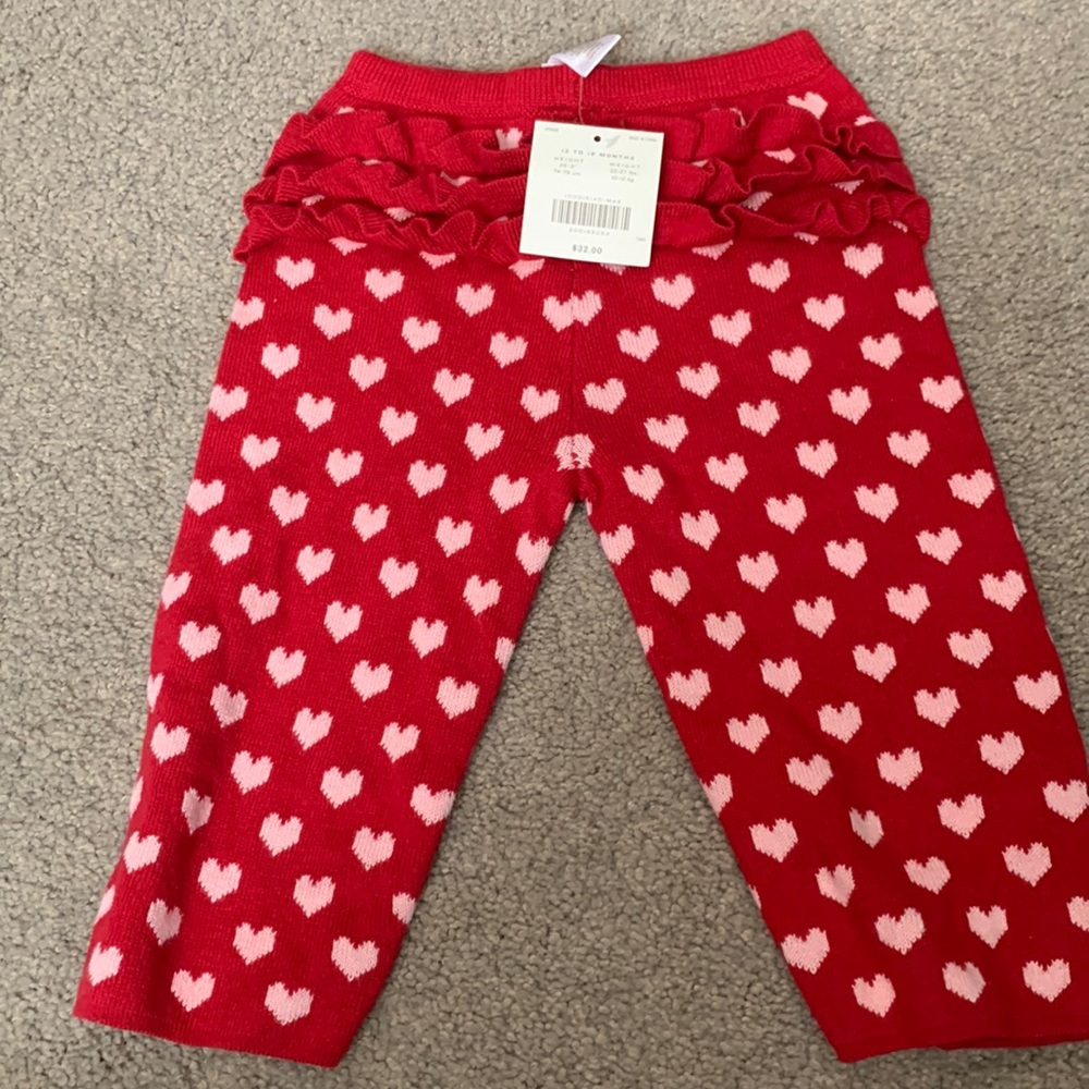 Janie and Jack Girls sweatpants red 12 to 18 months hearts